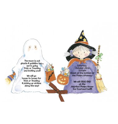 Halloween Invitations, Girl Witch Boy Ghost, Picture Perfect